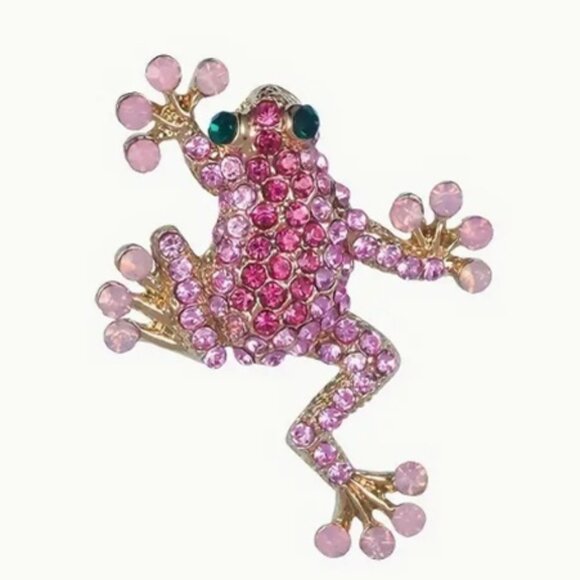 Vibrant Pink Rhinestone Frog Brooch - Picture 1 of 3